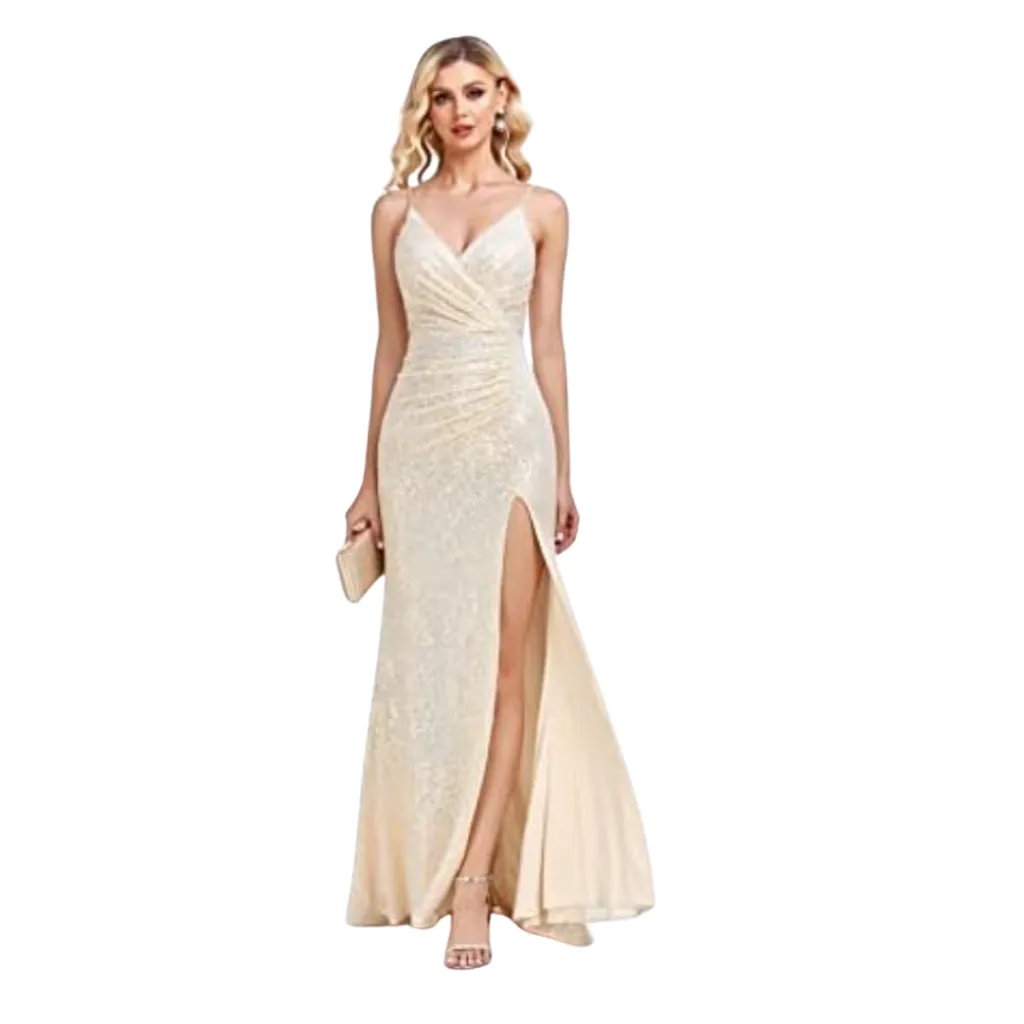 [511871] Vestido Lentejuelas Formal C Crema T S