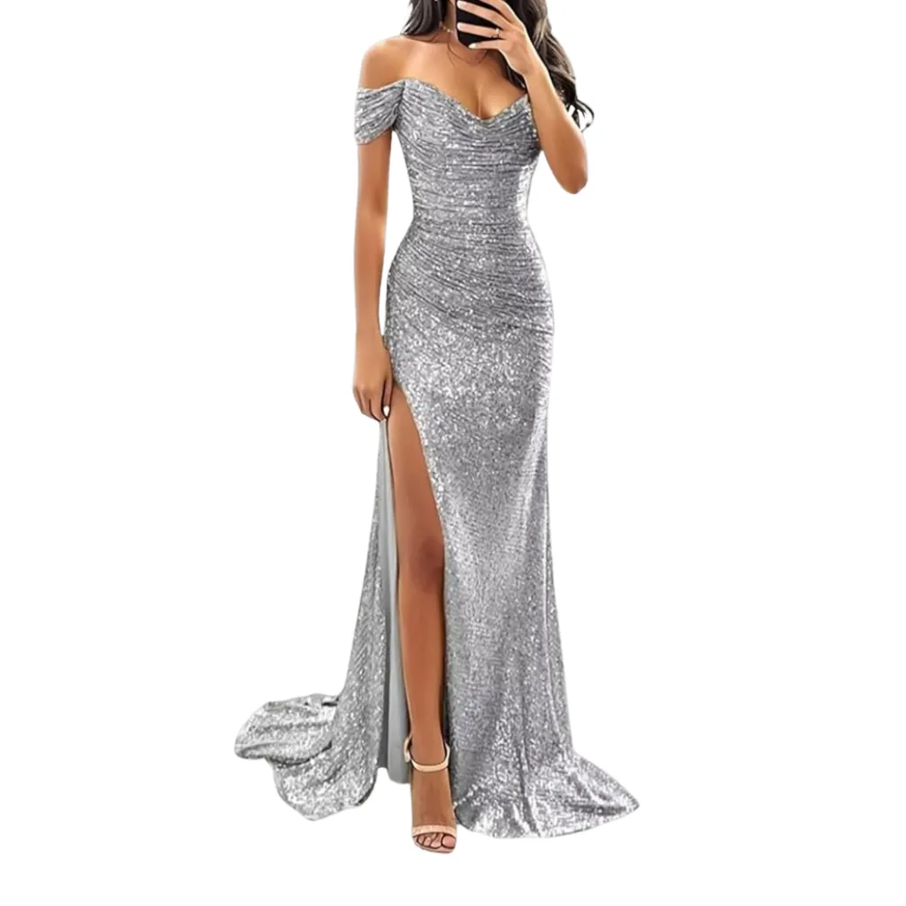 [511874] Vestido Lentejuelas Formal C Gris T XXL