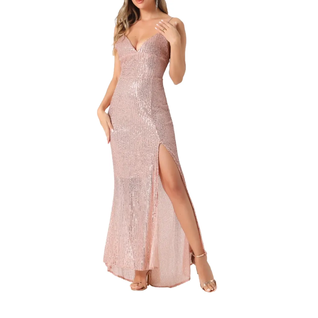 [511878] Vestido Lentejuelas Formal C Rosa T XS