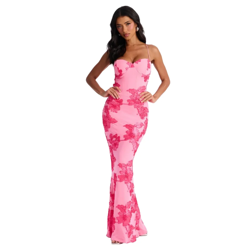 [511895] Vestido Bordado Formal C Rosa T XS