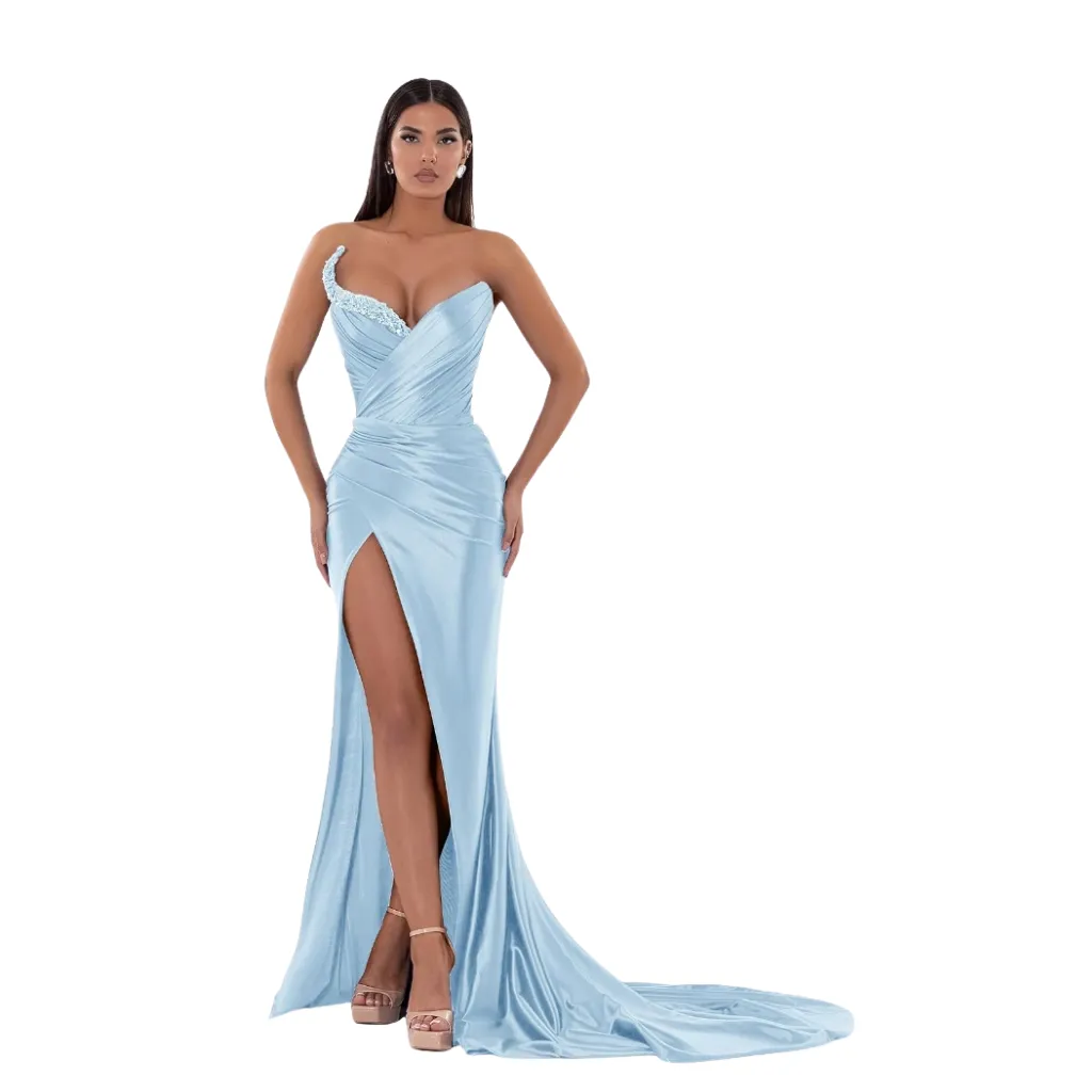 [511897] Vestido Liso Con Cola Formal C Azul T S