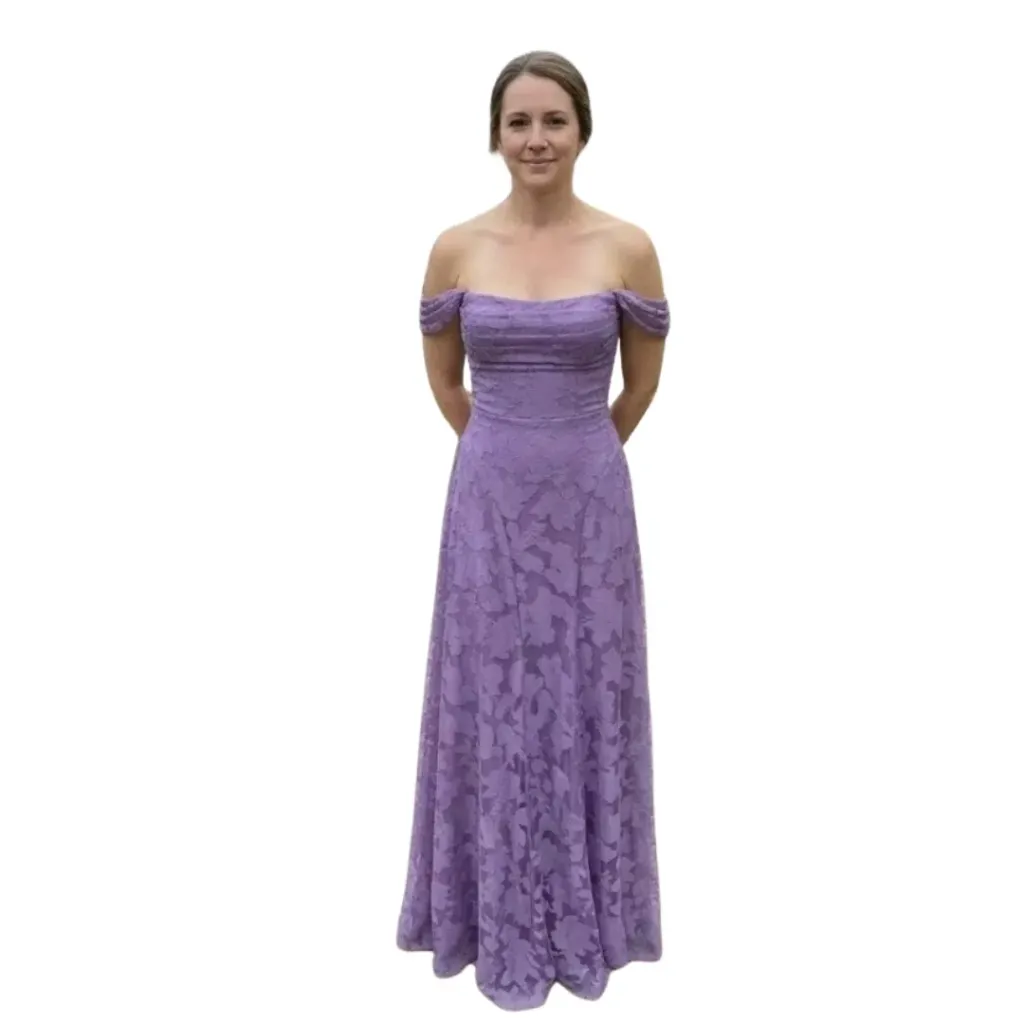 Vestido Bordado Formal C Lila T L