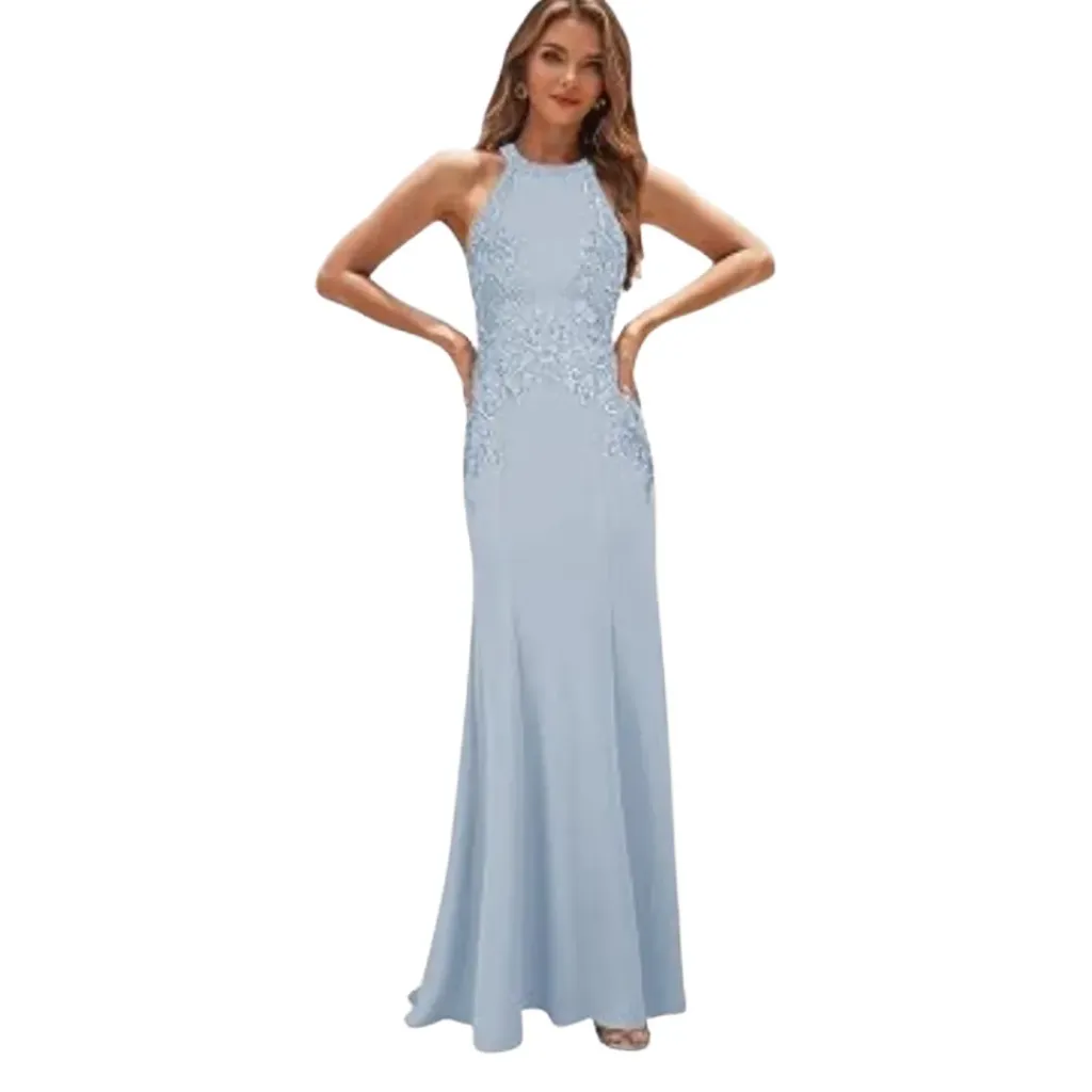 Vestido Bordado Formal C Azul T L
