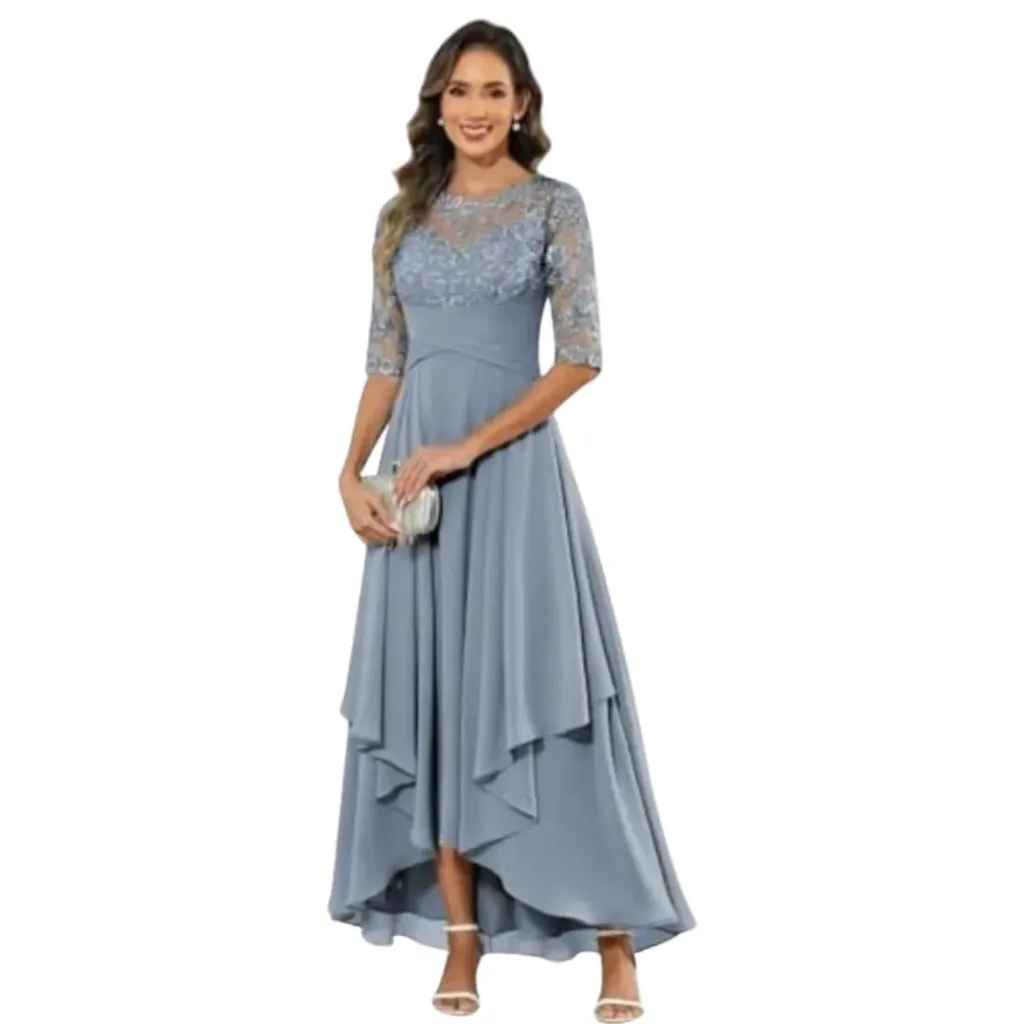 Vestido Bordado Formal C Azul T M