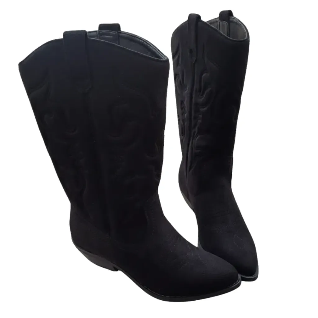 Botas Vaqueras Terciopelo C Negro T 23