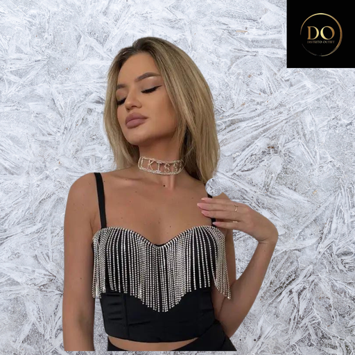 [9559] Crop Top Con Bisuteria C Negro T M