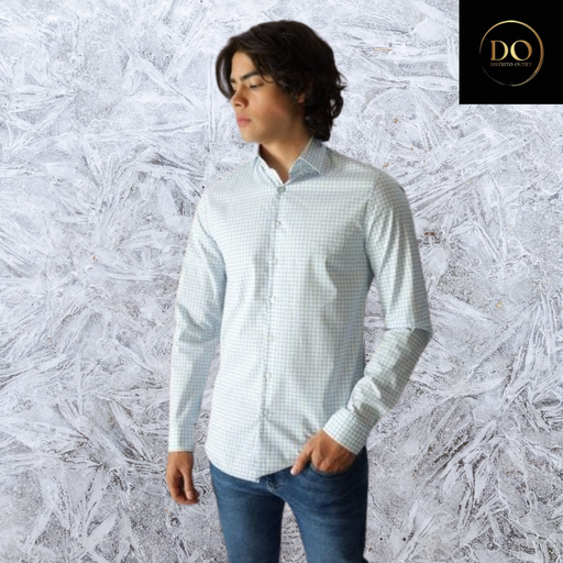 [887350] Camisa Calvin Klein C Azul c/blanco cuadrada T M
