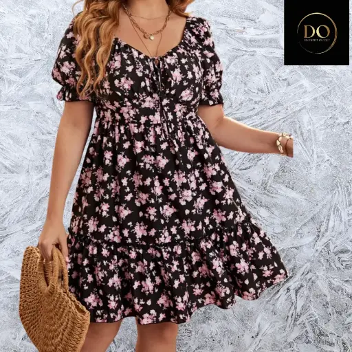 [101185] Vestido  C Negro Floral T L