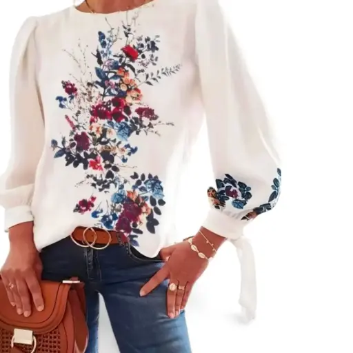 [101265] Blusa Manga larga  Shein C Blanco con flores T M