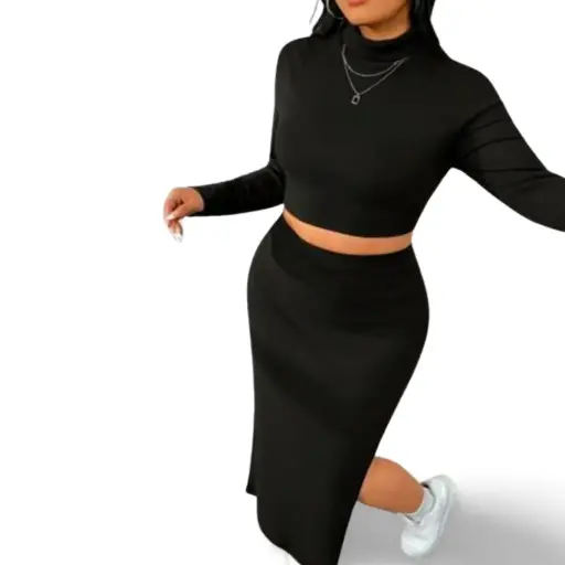 [10126] Conjunto Blusa con falda C Negro T S