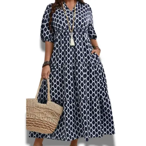 [101335] Vestido Emeryrose Azul marino- blanco T 2XL