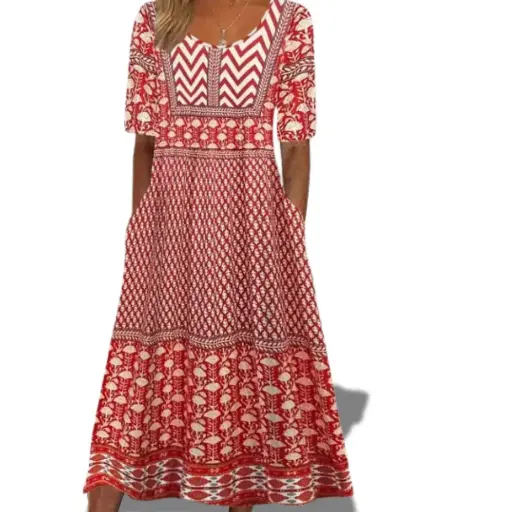 [101336] Vestido  C Ladrillo -Crema T XL