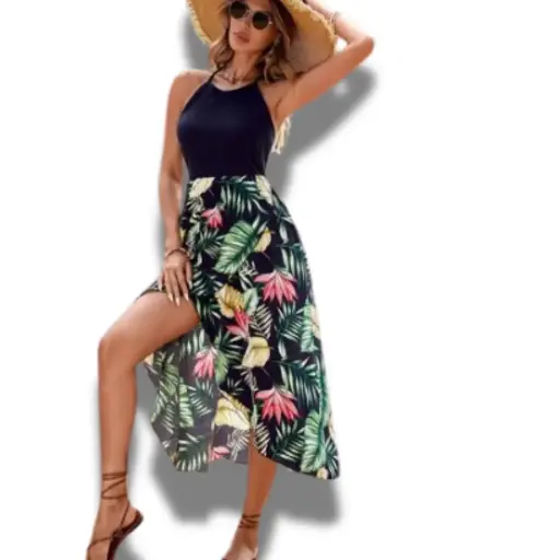[101355] conjunto  Top Falda C Negro -Verde T L