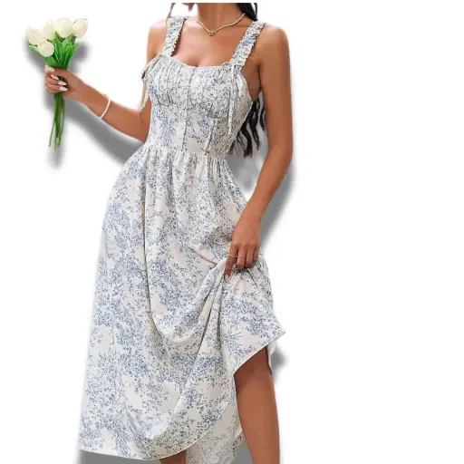 [101358] Vestido Shein C Crema-azul T XS