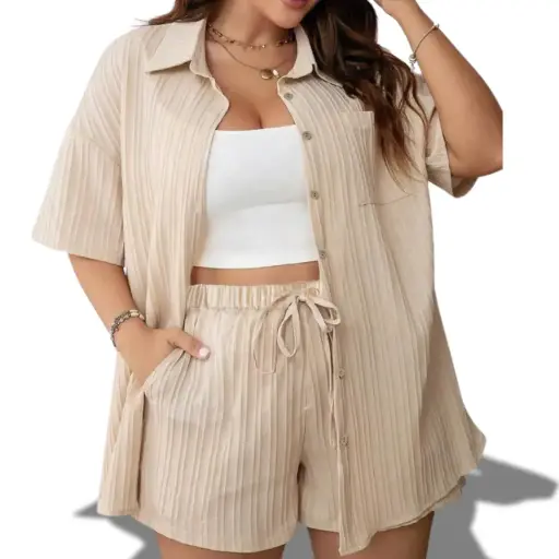 [101359] Conjunto Blusa-Short C Beige T 4XL