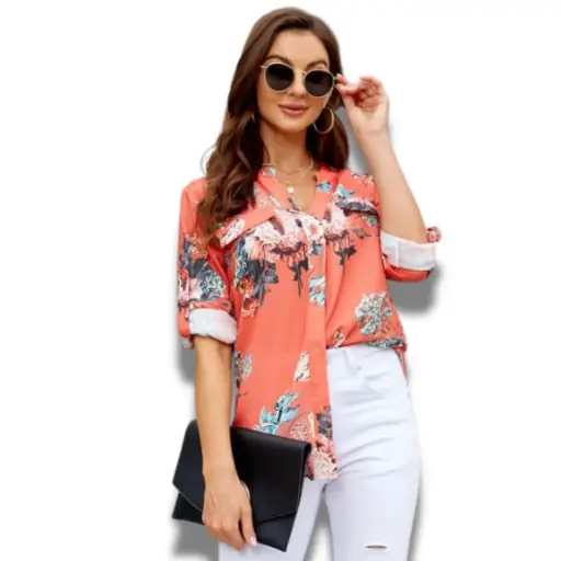 [101496] Blusa C Coral Floral T M