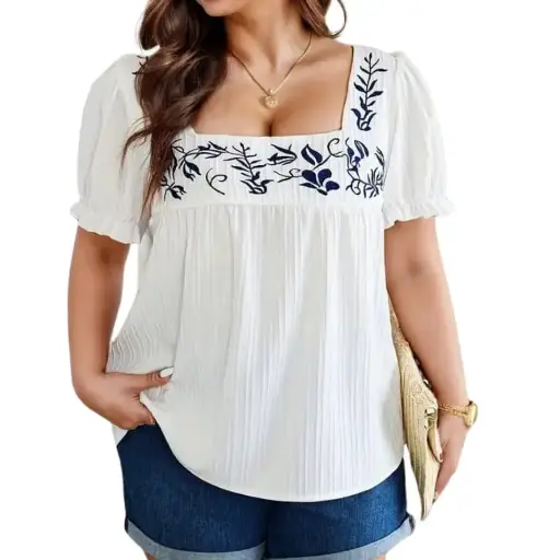 [101550] Blusa Shein C Blanco- azul marino T 2XL