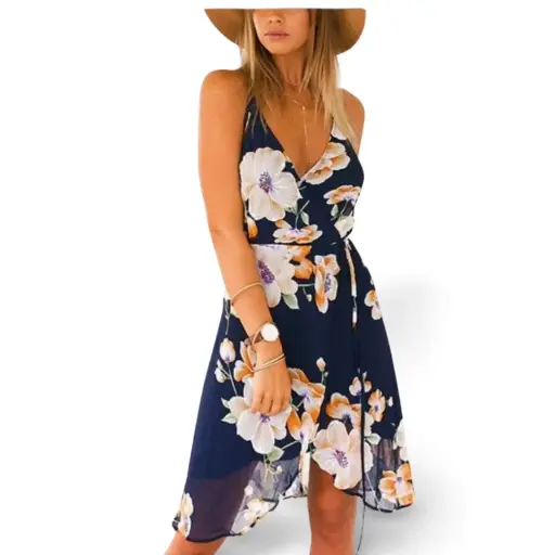 [101556] Vestido Moxeay C Azul marino Floral T L