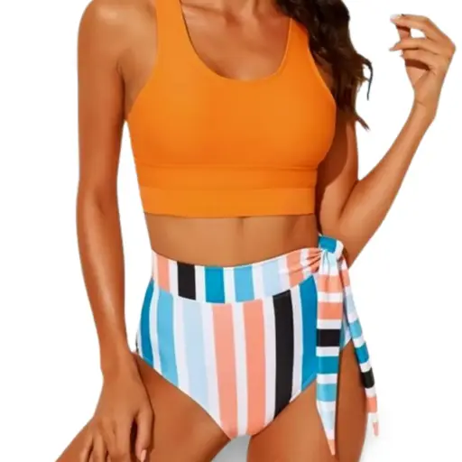 [115199] Traje de baño 2 piezas C Naranja -azul rayas T L