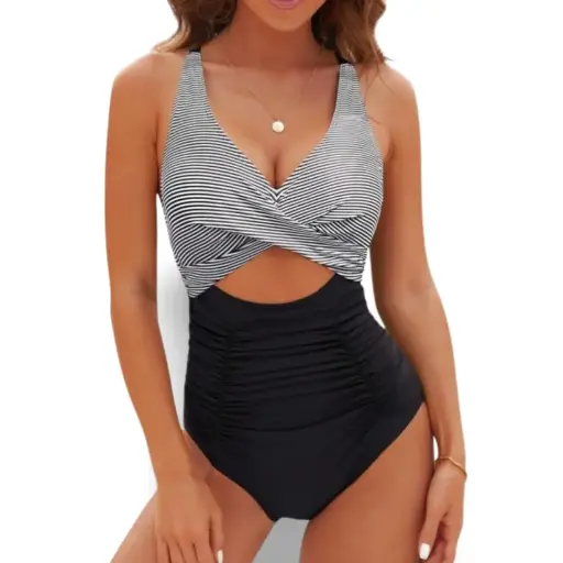 [115209] Traje de baño 1 pieza Color Negro-Blanco T XL