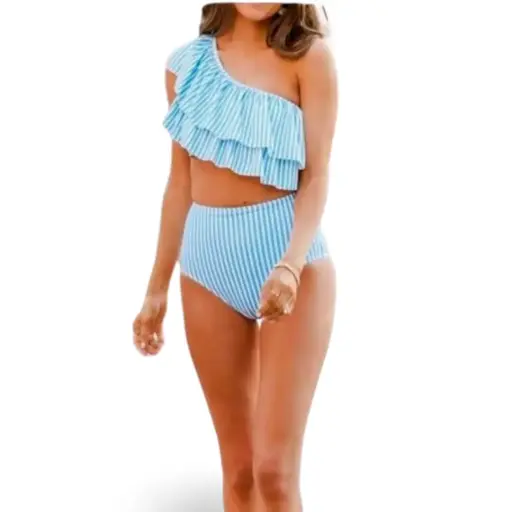 [115239] Traje de baño 2 piezas C Azul -blanco rayas T L