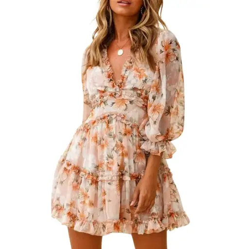 [101862] Vestido Fashion Nova  C Crema Naranja T S
