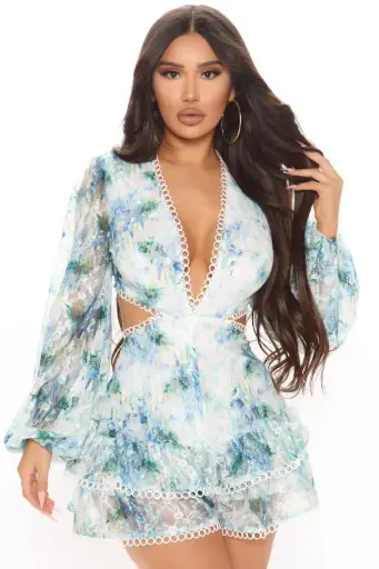 [101866] Vestido Fashion Nova  C  azul Floral T XL