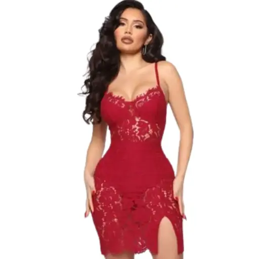 [101939] Vestido Fashion Nova C Rojo de encaje T L