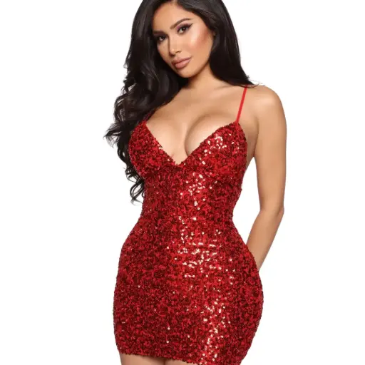 [113147] Vestido Fashion Nova C Rojo lentejuelas T M