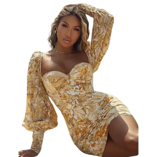 [101949] Vestido Fashion Nova C Beige -naranja floral TS