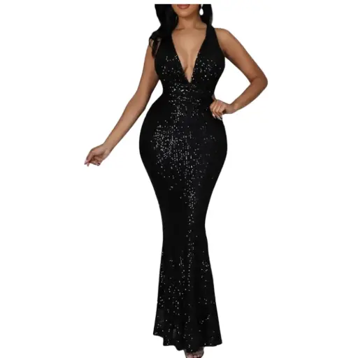 [113166] Vestido Fashion Nova C Negro lentejuelas T 3X