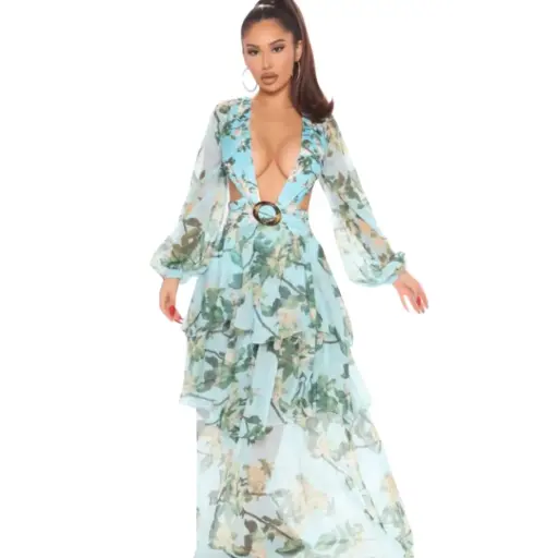 [101968] Vestido Fashion Nova C Azul Floral T XL