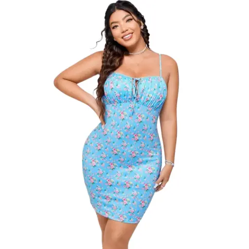 [101985] Vestido Genevieve C Azul Floreado T M