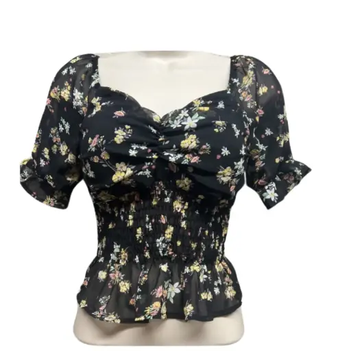 [011108] Blusa Timing C Negro floral T L