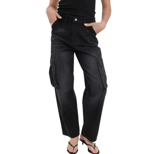 [634241] Pantalón Cargo jeans C Negro T8