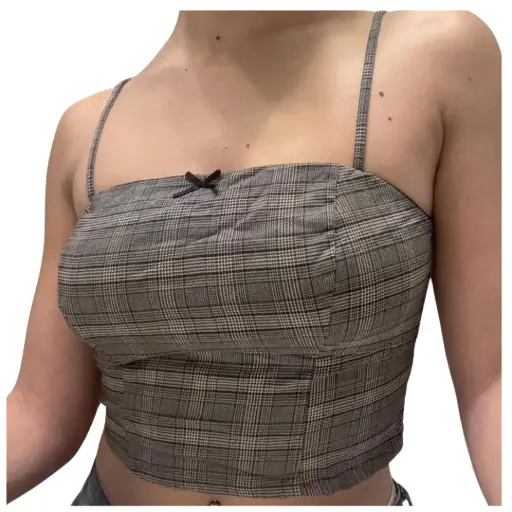 [564702] Crop Top Wild Fable C Gris- Cuadros T XL