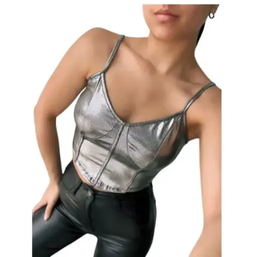 [011190] Corset Just Polly C Gris Brilloso T S