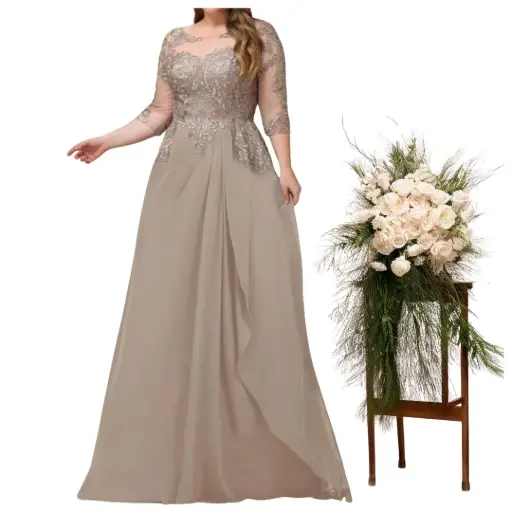 [955553] Vestido Azazie Encaje C Taupe T 24