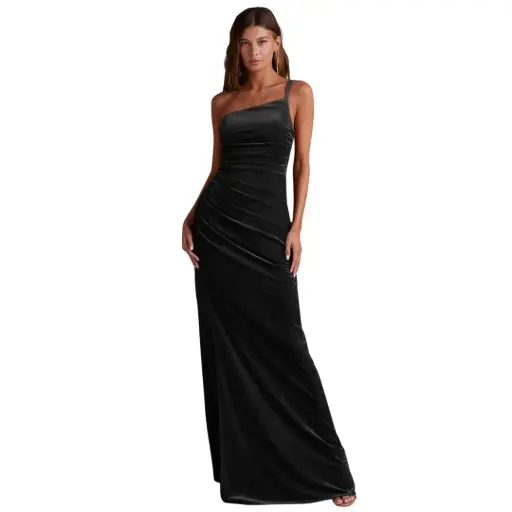[372143] Vestido de terciopelo Azazie C Negro T  L