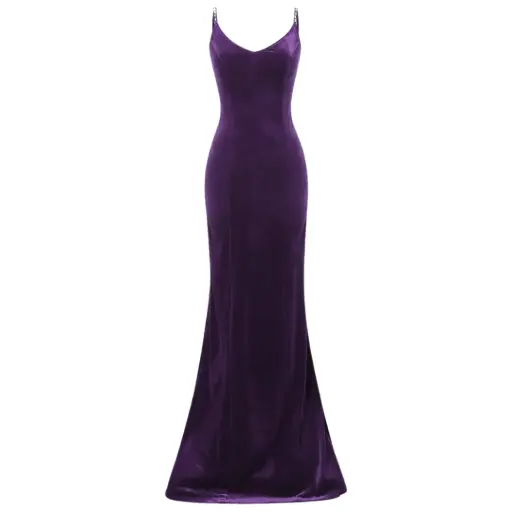 [944990] Vestido terciopelo Azazie C Morado T L