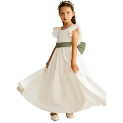 [126826] Vestido Azazie C Blanco - Verde T 8