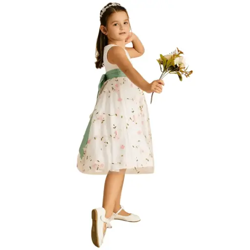 [955210] Vestido Azazie C  Crema Floral T 10