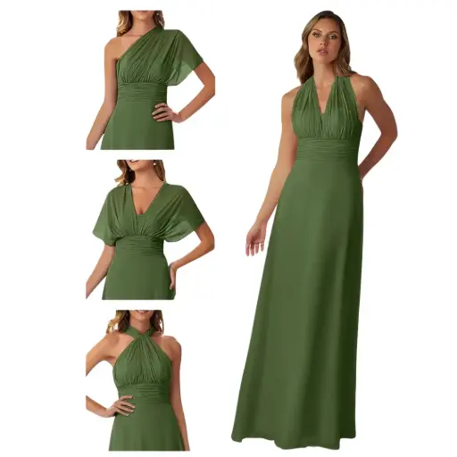 [801403] Vestido Azazie C Verde Olivo T S