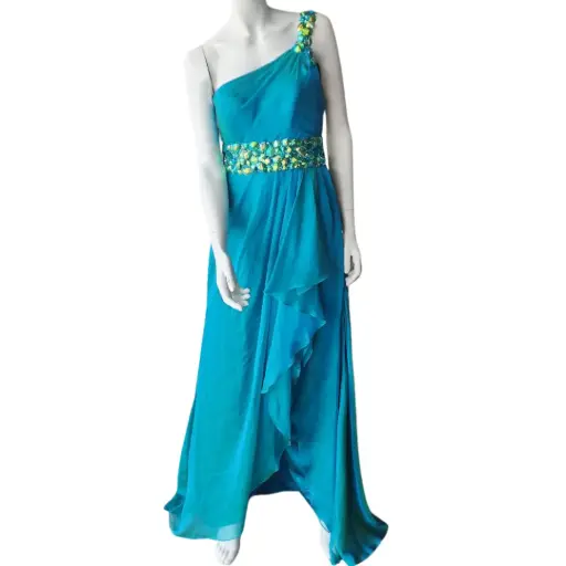 [113198] Vestido Azazie C Verde Tornasol T L