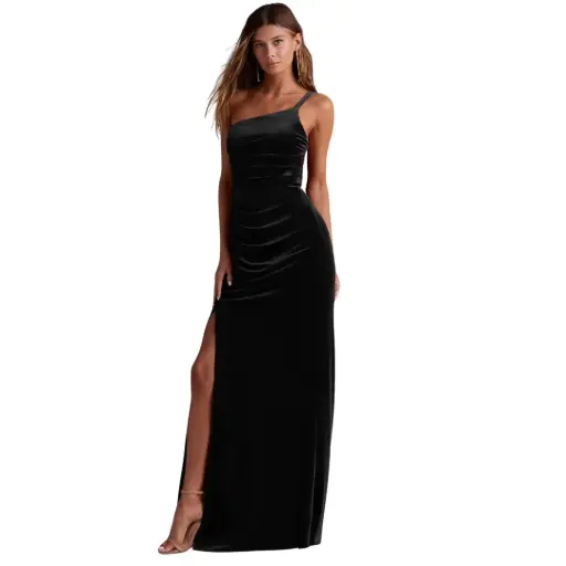 [931081] Vestido de terciopelo Azazie C Negro T XXL