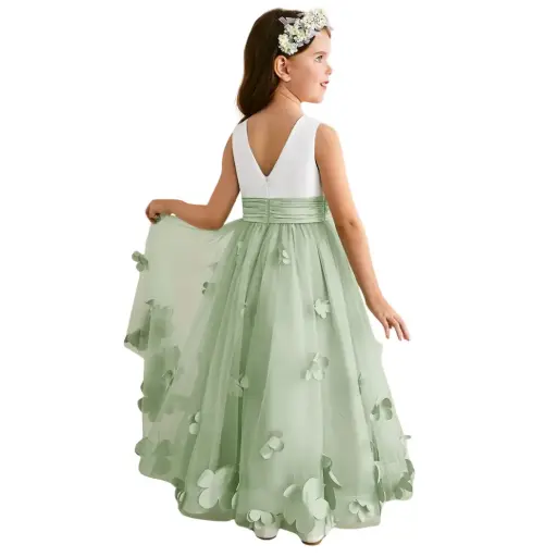 [058688] Vestido Azazie C Verde - Blanco T 12