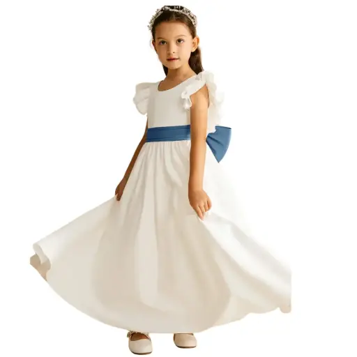 [870737] Vestido Azazie C Crema- Azul T 8