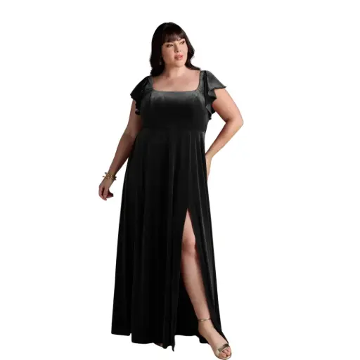 [792359] Vestido de terciopelo Azazie C Negro T XL