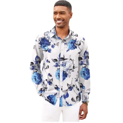 [105184] Camisa manga larga Coofandy C Blanco - Azul T 3XL
