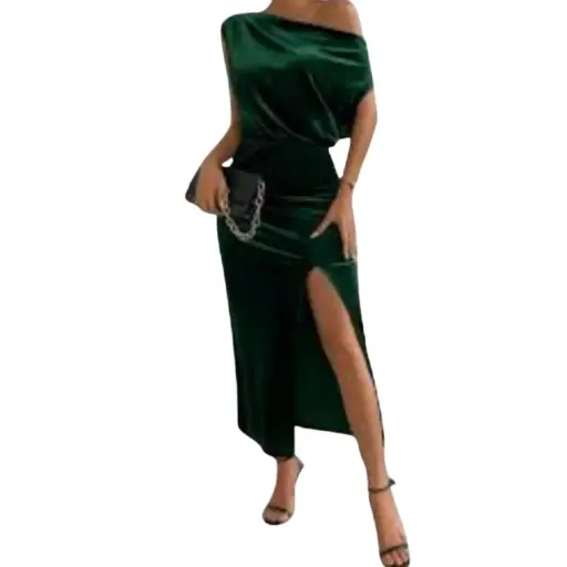 [112663] Vestido de terciopelo Shein C Verde esmeralda T L